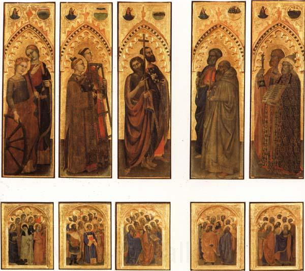 GIOVANNI DA MILANO The Ognissanti Polyptych:SS.Catherine and Lucy,Stephen and Laurence,john the Baptist and Luke,Peter and Benedict,james the Greater and Gregory Spain oil painting art